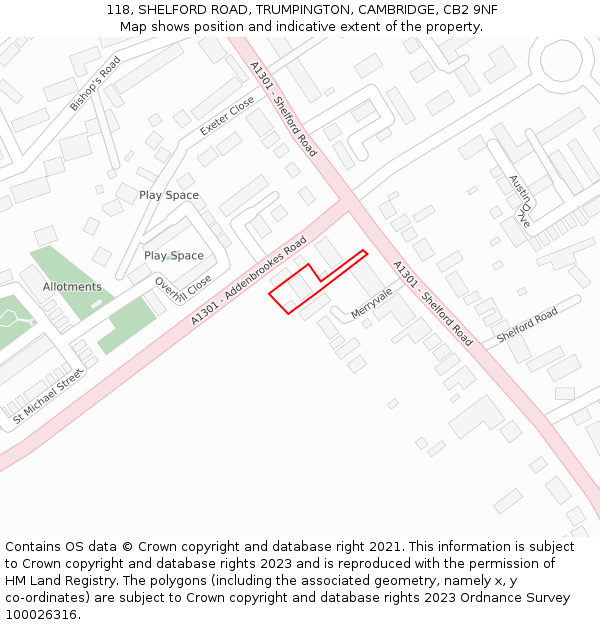 118, SHELFORD ROAD, TRUMPINGTON, CAMBRIDGE, CB2 9NF: Location map and indicative extent of plot