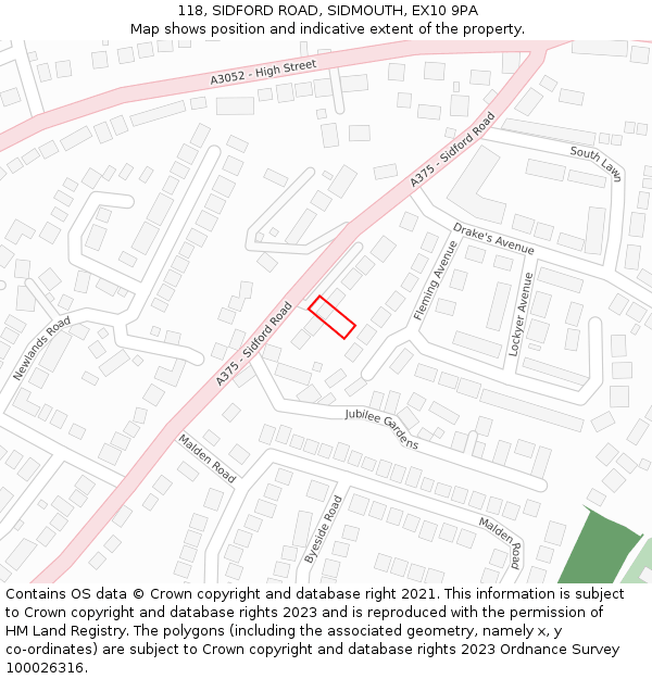 118, SIDFORD ROAD, SIDMOUTH, EX10 9PA: Location map and indicative extent of plot