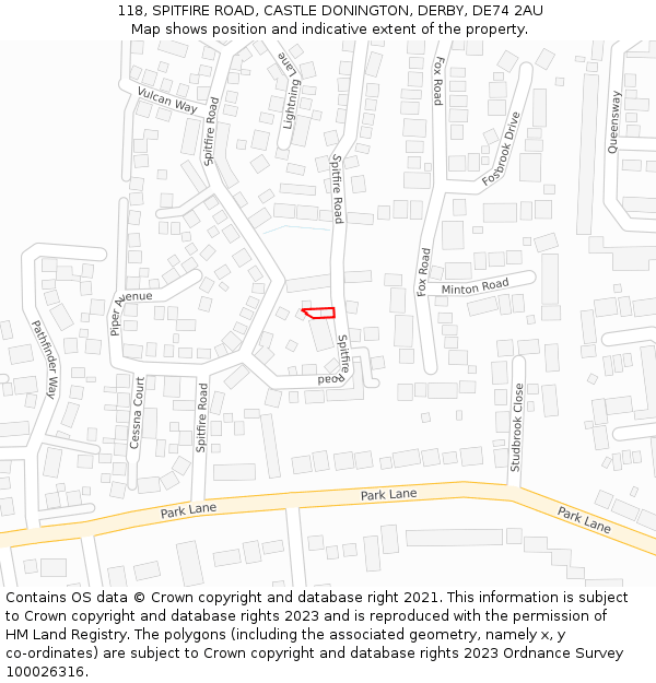 118, SPITFIRE ROAD, CASTLE DONINGTON, DERBY, DE74 2AU: Location map and indicative extent of plot