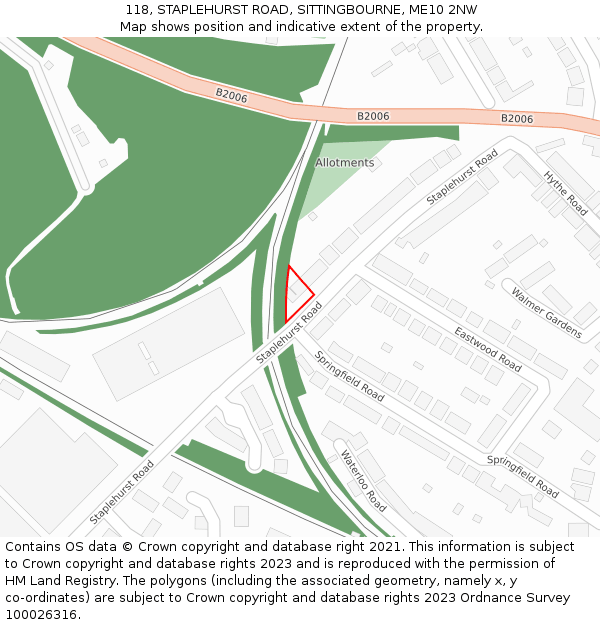 118, STAPLEHURST ROAD, SITTINGBOURNE, ME10 2NW: Location map and indicative extent of plot