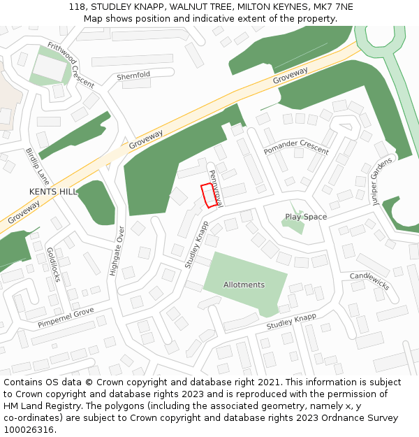 118, STUDLEY KNAPP, WALNUT TREE, MILTON KEYNES, MK7 7NE: Location map and indicative extent of plot