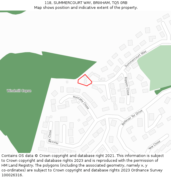 118, SUMMERCOURT WAY, BRIXHAM, TQ5 0RB: Location map and indicative extent of plot