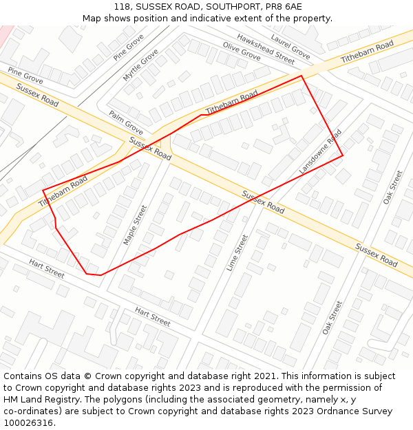 118, SUSSEX ROAD, SOUTHPORT, PR8 6AE: Location map and indicative extent of plot