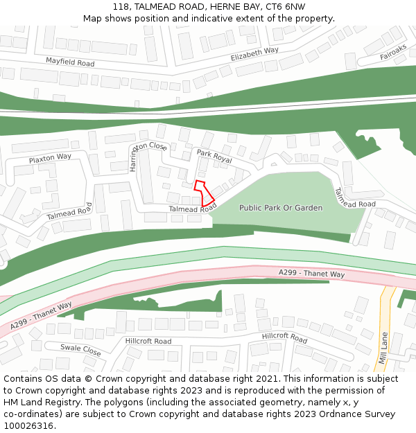 118, TALMEAD ROAD, HERNE BAY, CT6 6NW: Location map and indicative extent of plot