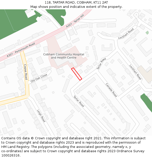 118, TARTAR ROAD, COBHAM, KT11 2AT: Location map and indicative extent of plot