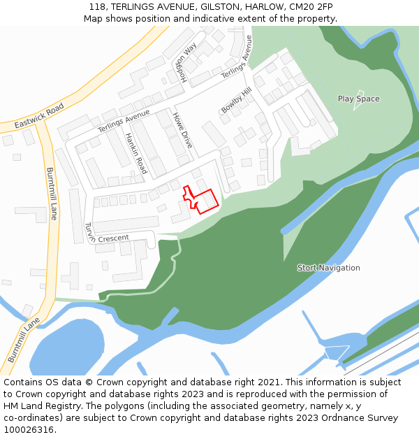 118, TERLINGS AVENUE, GILSTON, HARLOW, CM20 2FP: Location map and indicative extent of plot