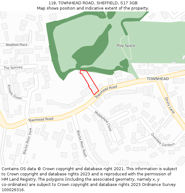 118, TOWNHEAD ROAD, SHEFFIELD, S17 3GB: Location map and indicative extent of plot