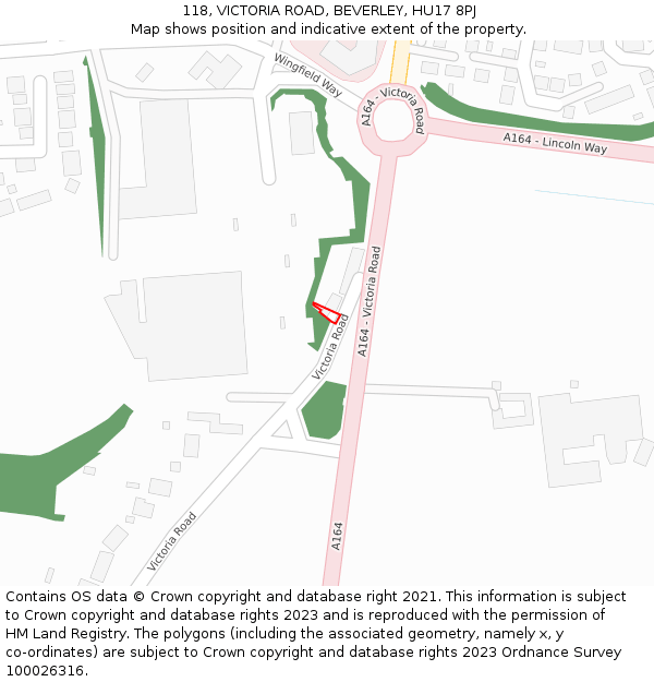 118, VICTORIA ROAD, BEVERLEY, HU17 8PJ: Location map and indicative extent of plot