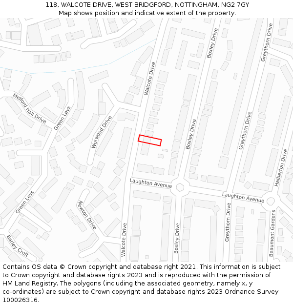 118, WALCOTE DRIVE, WEST BRIDGFORD, NOTTINGHAM, NG2 7GY: Location map and indicative extent of plot