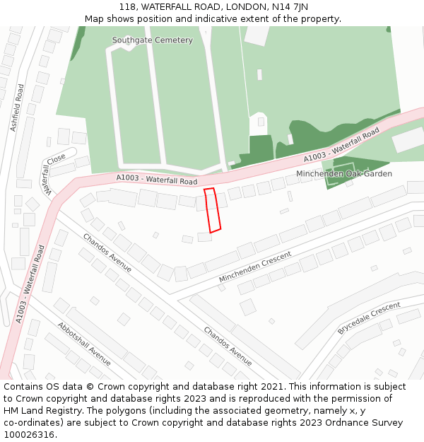 118, WATERFALL ROAD, LONDON, N14 7JN: Location map and indicative extent of plot