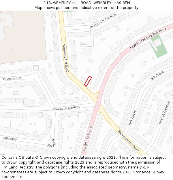 118, WEMBLEY HILL ROAD, WEMBLEY, HA9 8EN: Location map and indicative extent of plot