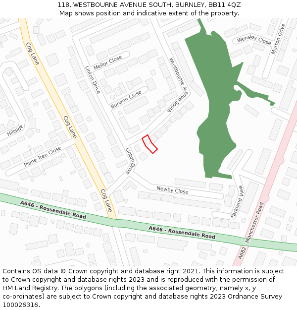 118, WESTBOURNE AVENUE SOUTH, BURNLEY, BB11 4QZ: Location map and indicative extent of plot