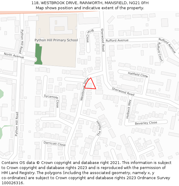 118, WESTBROOK DRIVE, RAINWORTH, MANSFIELD, NG21 0FH: Location map and indicative extent of plot