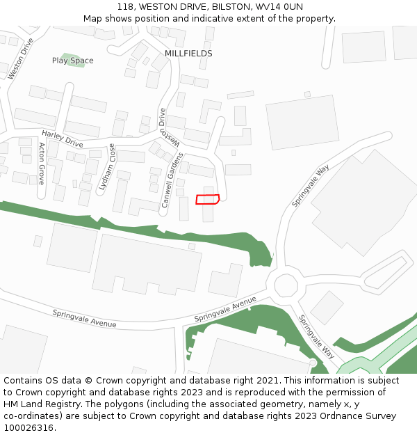 118, WESTON DRIVE, BILSTON, WV14 0UN: Location map and indicative extent of plot