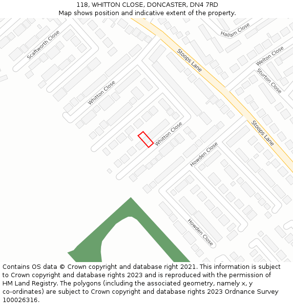 118, WHITTON CLOSE, DONCASTER, DN4 7RD: Location map and indicative extent of plot