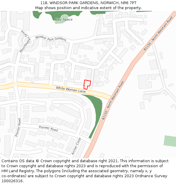 118, WINDSOR PARK GARDENS, NORWICH, NR6 7PT: Location map and indicative extent of plot