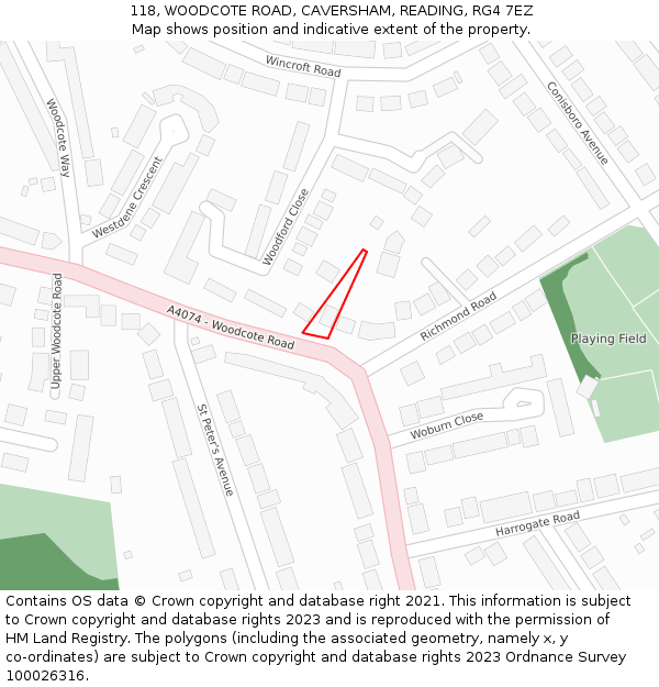 118, WOODCOTE ROAD, CAVERSHAM, READING, RG4 7EZ: Location map and indicative extent of plot
