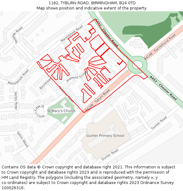 1182, TYBURN ROAD, BIRMINGHAM, B24 0TD: Location map and indicative extent of plot