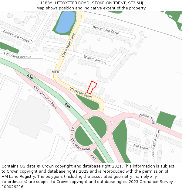 1183A, UTTOXETER ROAD, STOKE-ON-TRENT, ST3 6HJ: Location map and indicative extent of plot