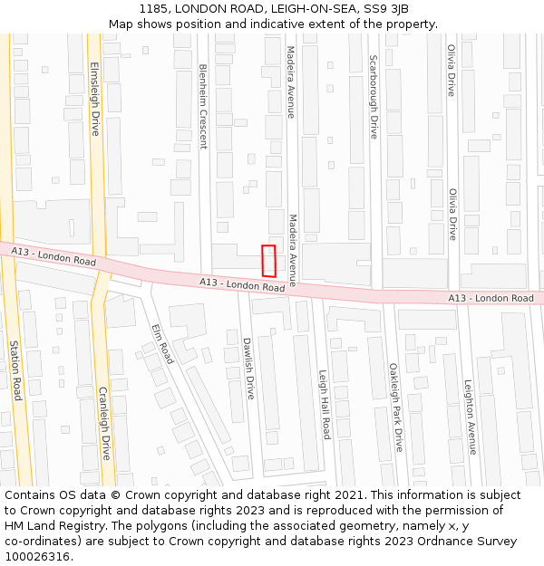 1185, LONDON ROAD, LEIGH-ON-SEA, SS9 3JB: Location map and indicative extent of plot