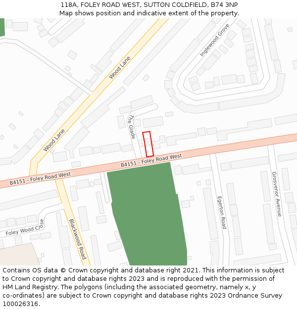 118A, FOLEY ROAD WEST, SUTTON COLDFIELD, B74 3NP: Location map and indicative extent of plot