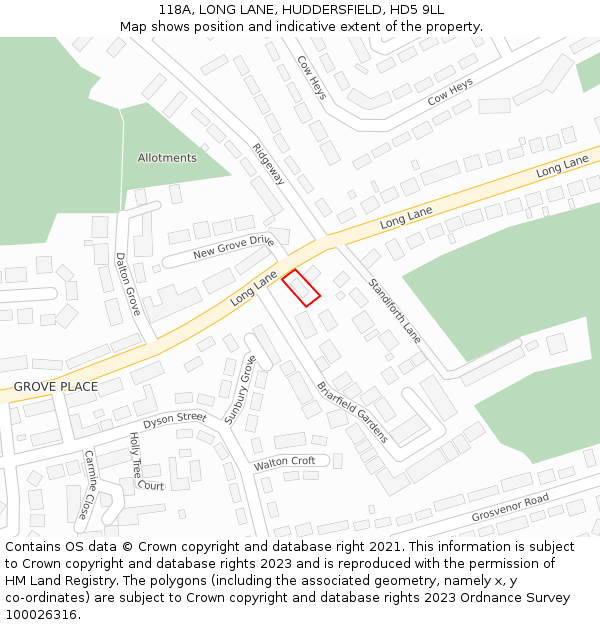 118A, LONG LANE, HUDDERSFIELD, HD5 9LL: Location map and indicative extent of plot