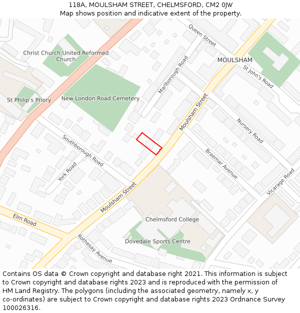 118A, MOULSHAM STREET, CHELMSFORD, CM2 0JW: Location map and indicative extent of plot