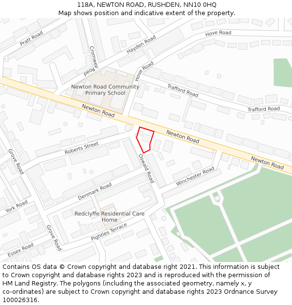 118A, NEWTON ROAD, RUSHDEN, NN10 0HQ: Location map and indicative extent of plot