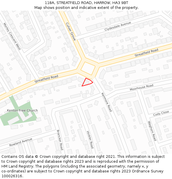 118A, STREATFIELD ROAD, HARROW, HA3 9BT: Location map and indicative extent of plot