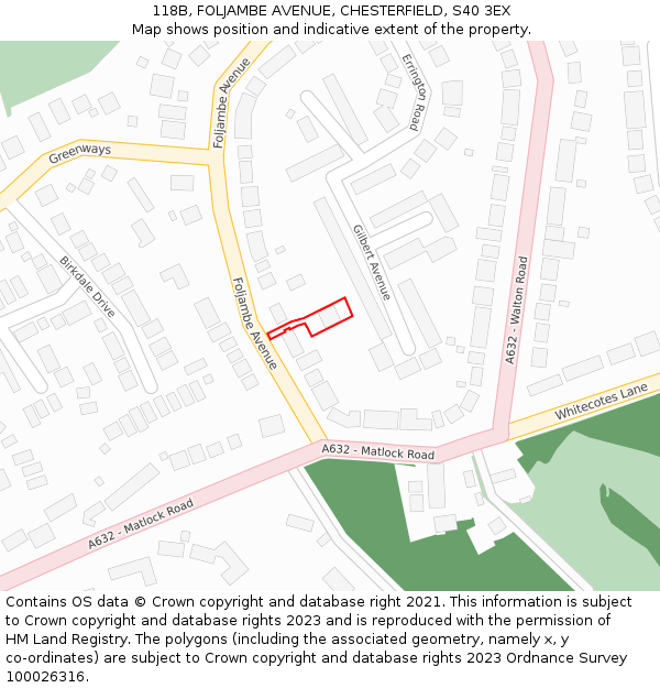 118B, FOLJAMBE AVENUE, CHESTERFIELD, S40 3EX: Location map and indicative extent of plot