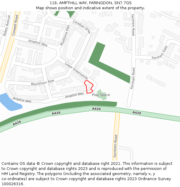 119, AMPTHILL WAY, FARINGDON, SN7 7GS: Location map and indicative extent of plot