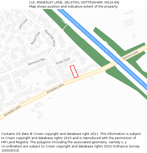 119, ANNESLEY LANE, SELSTON, NOTTINGHAM, NG16 6AJ: Location map and indicative extent of plot