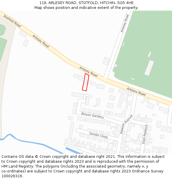 119, ARLESEY ROAD, STOTFOLD, HITCHIN, SG5 4HE: Location map and indicative extent of plot