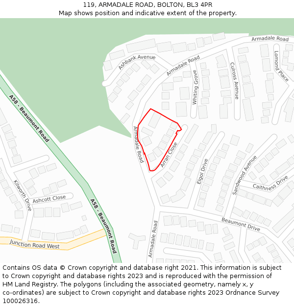 119, ARMADALE ROAD, BOLTON, BL3 4PR: Location map and indicative extent of plot