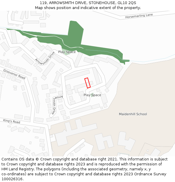 119, ARROWSMITH DRIVE, STONEHOUSE, GL10 2QS: Location map and indicative extent of plot