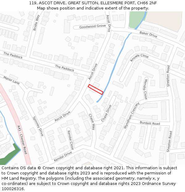 119, ASCOT DRIVE, GREAT SUTTON, ELLESMERE PORT, CH66 2NF: Location map and indicative extent of plot