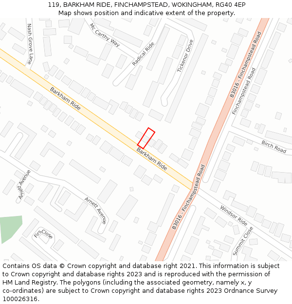 119, BARKHAM RIDE, FINCHAMPSTEAD, WOKINGHAM, RG40 4EP: Location map and indicative extent of plot