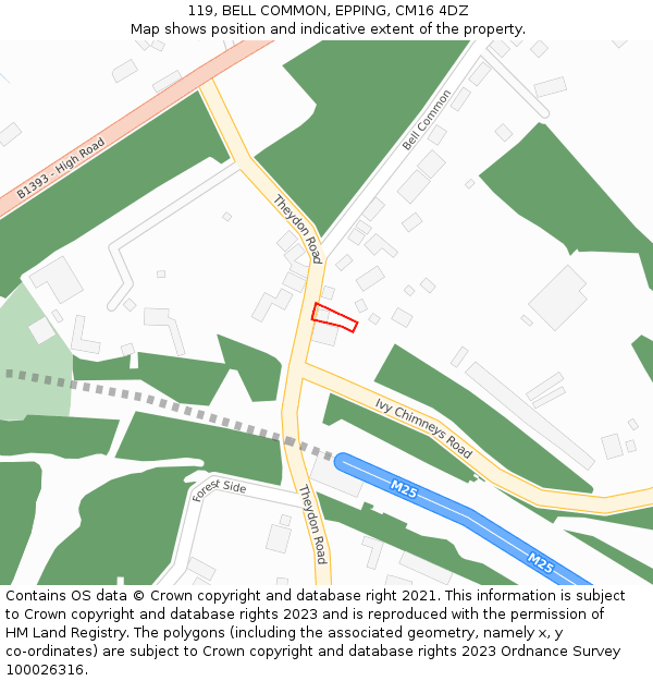 119, BELL COMMON, EPPING, CM16 4DZ: Location map and indicative extent of plot