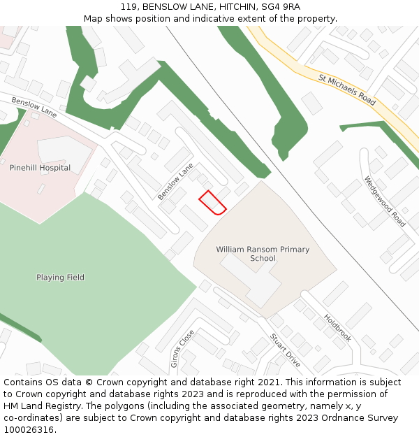 119, BENSLOW LANE, HITCHIN, SG4 9RA: Location map and indicative extent of plot