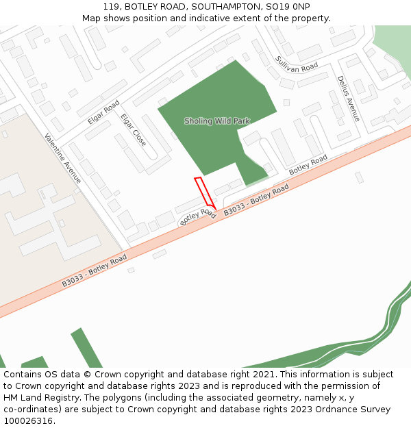 119, BOTLEY ROAD, SOUTHAMPTON, SO19 0NP: Location map and indicative extent of plot