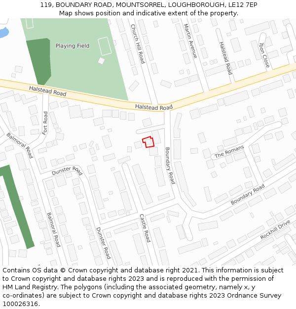 119, BOUNDARY ROAD, MOUNTSORREL, LOUGHBOROUGH, LE12 7EP: Location map and indicative extent of plot