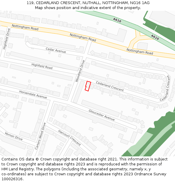 119, CEDARLAND CRESCENT, NUTHALL, NOTTINGHAM, NG16 1AG: Location map and indicative extent of plot