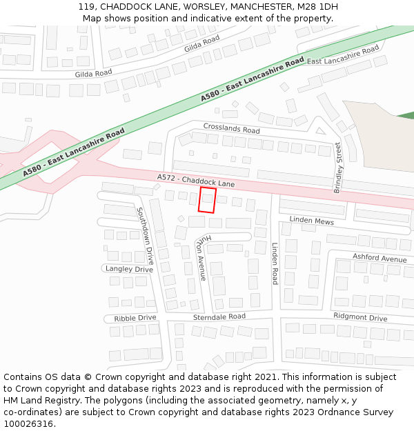 119, CHADDOCK LANE, WORSLEY, MANCHESTER, M28 1DH: Location map and indicative extent of plot