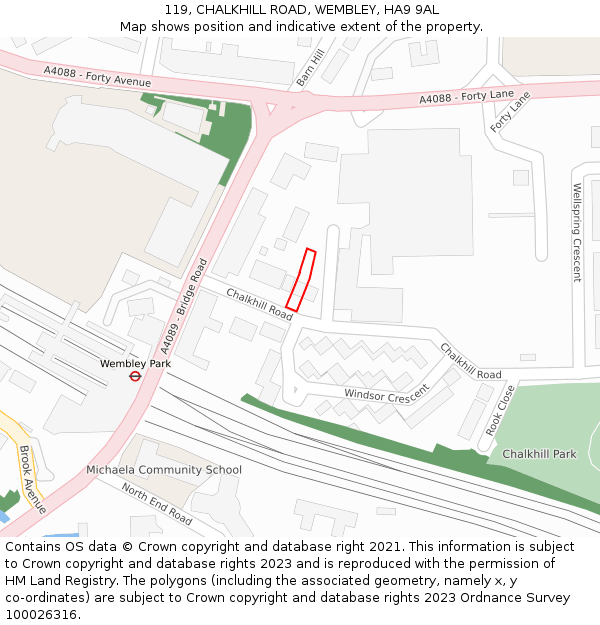 119, CHALKHILL ROAD, WEMBLEY, HA9 9AL: Location map and indicative extent of plot