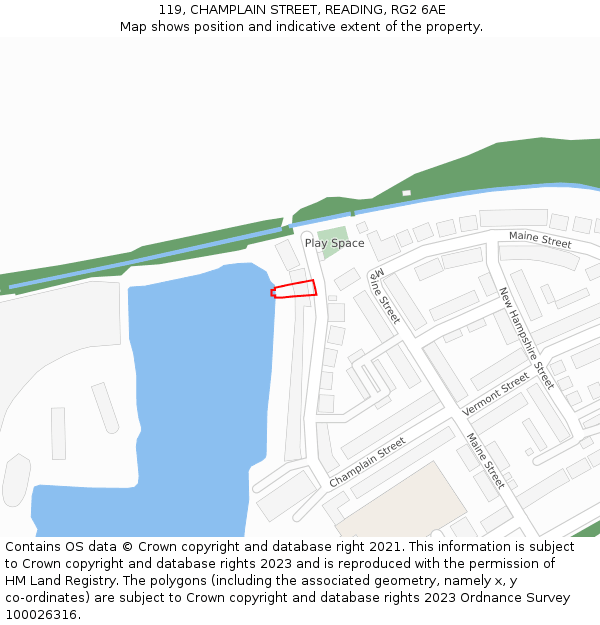 119, CHAMPLAIN STREET, READING, RG2 6AE: Location map and indicative extent of plot