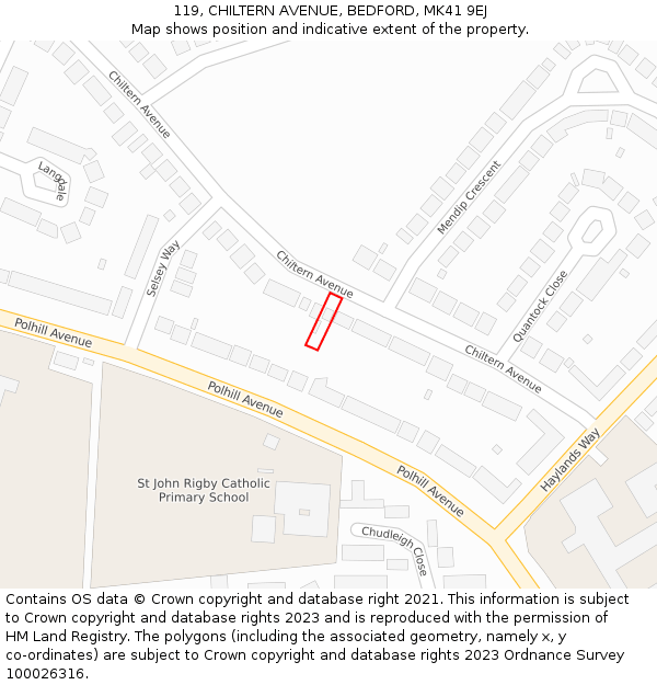 119, CHILTERN AVENUE, BEDFORD, MK41 9EJ: Location map and indicative extent of plot