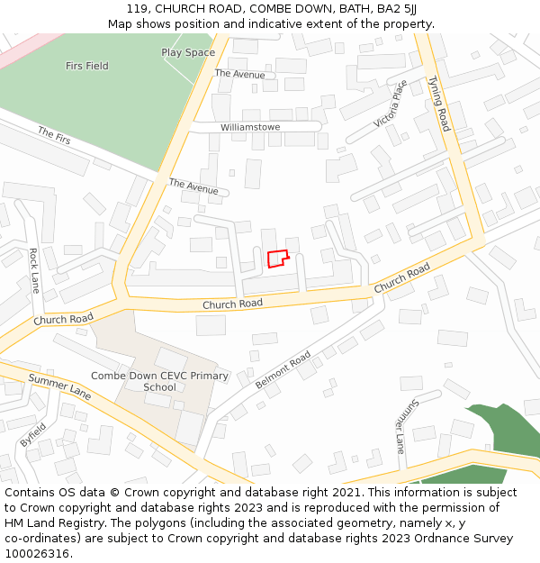 119, CHURCH ROAD, COMBE DOWN, BATH, BA2 5JJ: Location map and indicative extent of plot