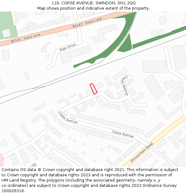 119, COPSE AVENUE, SWINDON, SN1 2QG: Location map and indicative extent of plot