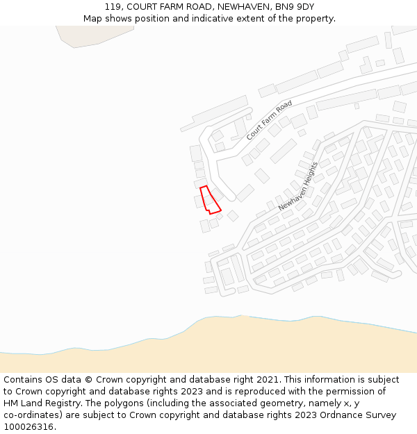 119, COURT FARM ROAD, NEWHAVEN, BN9 9DY: Location map and indicative extent of plot