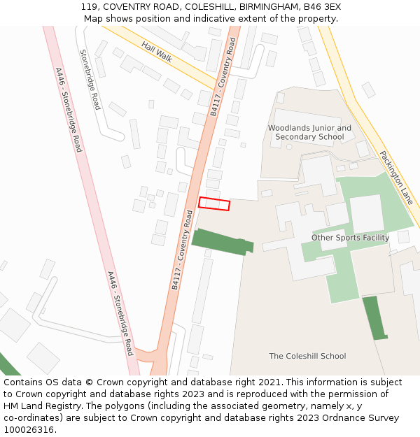 119, COVENTRY ROAD, COLESHILL, BIRMINGHAM, B46 3EX: Location map and indicative extent of plot